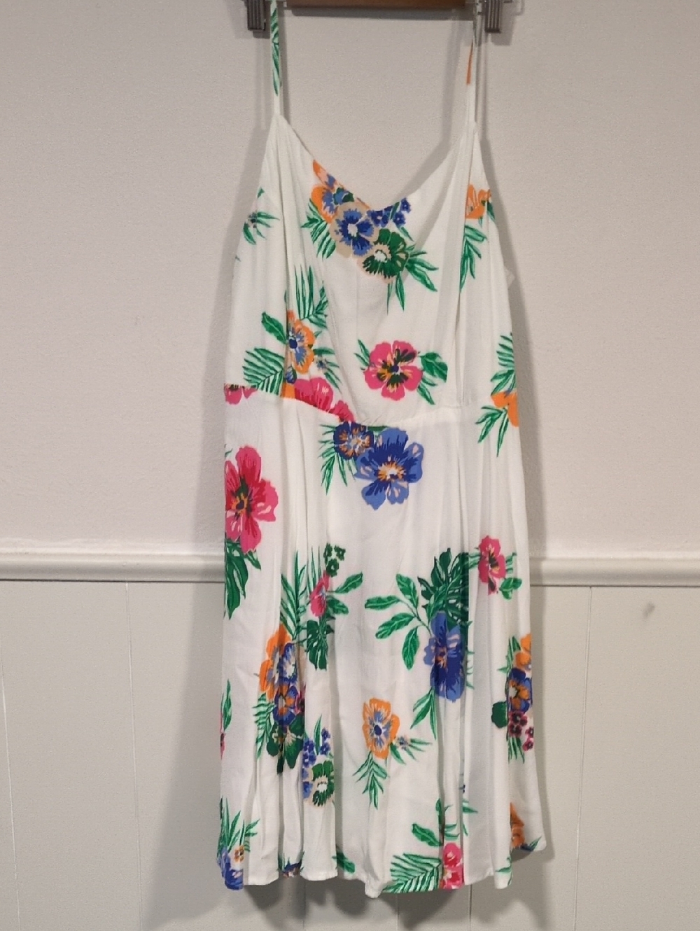 Old Navy White Floral Dress with Pink, Blue and Green Print